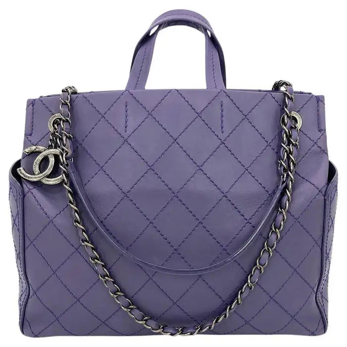 Chanel Purple Leather Top Stitch CC Pocket Tote