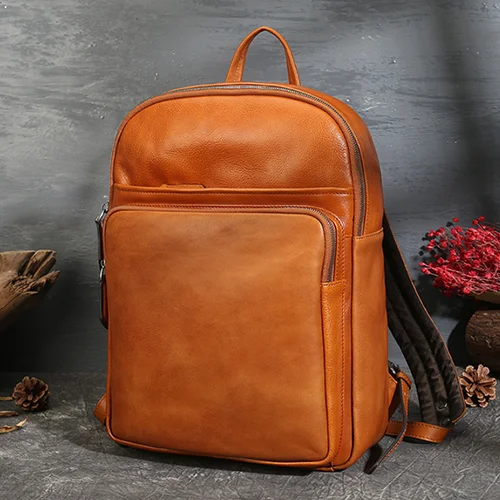 Mens Leather Zipper Backpack Laptop Bags