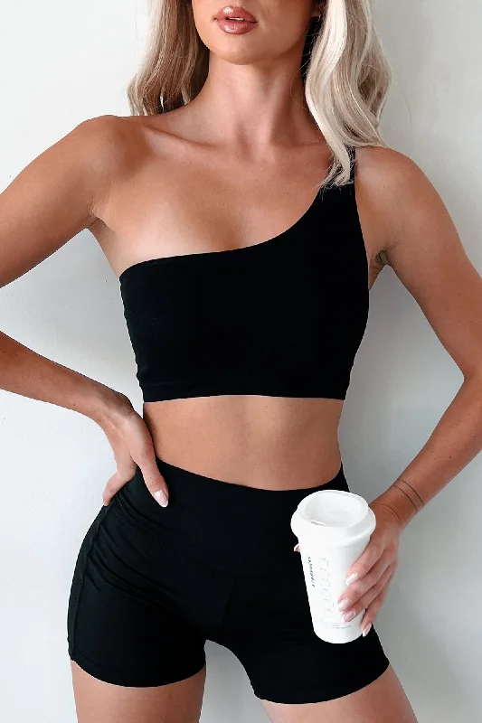 Peacoat vest – Vest inspired by the double-breasted design of a peacoatConfident Moves Seamless One Shoulder Top (Black)