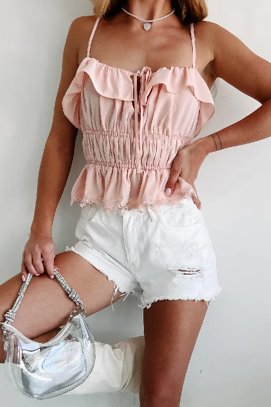 Cropped vest – Shortened length, typically above the waistPeppa Shirred Lace Crop Tank (Light Pink)