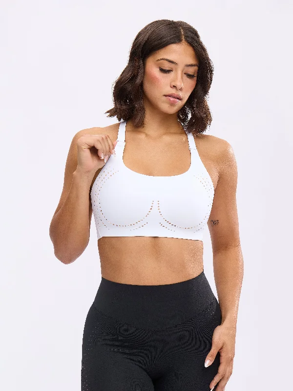 Maternity sports bra – Sports bra designed for pregnant women, offering extra support and flexibility for changing bodies.Airbrush Laser BTC Sports Bra - White