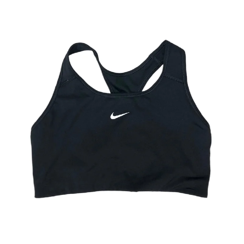 Front-closure sports bra – Sports bra that fastens at the front, often with hooks, zippers, or snaps, for easier wear.Athletic Bra By Nike Apparel In Black, Size: L