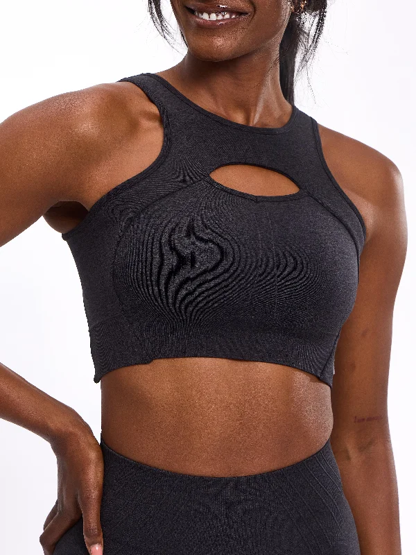 Racerback sports bra – Sports bra with a back design that features straps that meet in a "V" or "Y" shape, offering better shoulder mobility.Form Reversible Seamless Sports Bra - Charcoal