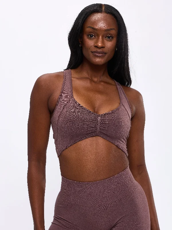 Sports bra with removable padding – Sports bra with padding that can be removed or adjusted for customized support and shape.Form Reversible Seamless Sports Bra - Mocha Berry