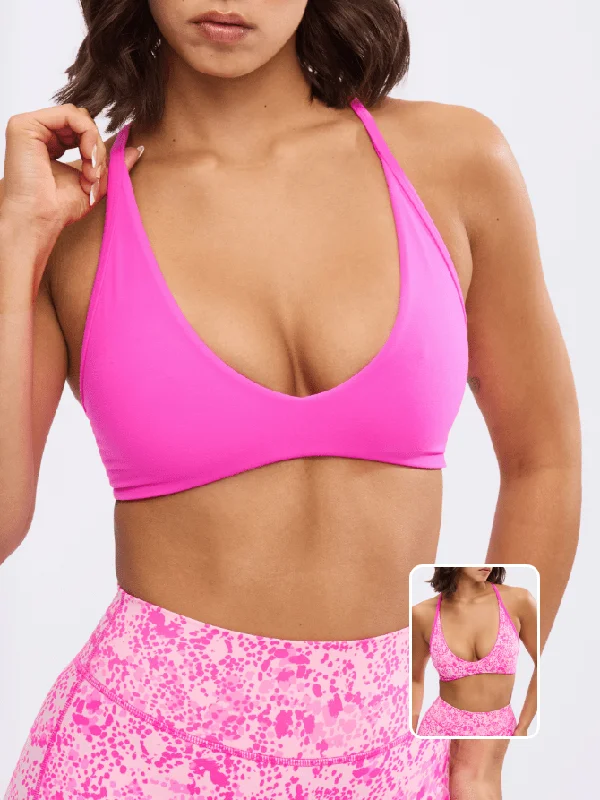 Mesh sports bra – Sports bra with mesh panels or details, promoting airflow and breathability during intense workouts.Girlfriend Reversible Sports Bra - Candy Crush and Pink Fashun Print