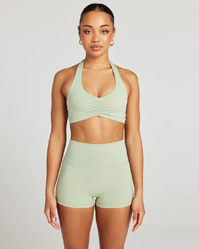 High-impact sports bra – Designed for high-intensity workouts or activities, providing maximum support.Halter Scrunch Bra - Light Sage