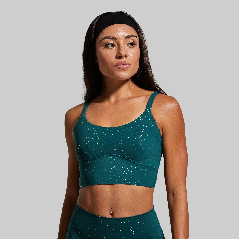 Mesh sports bra – Sports bra with mesh panels or details, promoting airflow and breathability during intense workouts.Your Go To Sports Bra (Pine Gold)