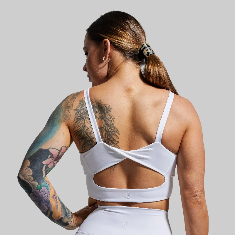 Back-closure sports bra – Sports bra with a hook-and-eye closure at the back for adjustable fit and ease of wear.Your Go To Sports Bra (White)