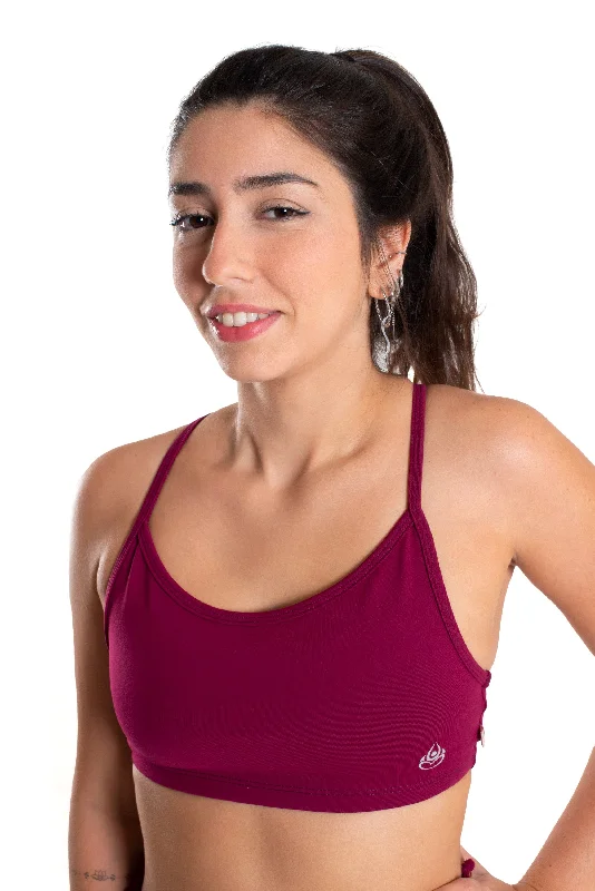 Mesh sports bra – Sports bra with mesh panels or details, promoting airflow and breathability during intense workouts.Zest Top, Red Wine Cool Form Light