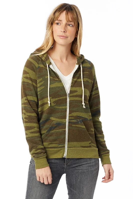 Raglan sleeve hoodie – Hooded sweatshirt with diagonal seam lines extending from the collarAlternative Womens Adrian Eco Fleece Full Zip Hooded Sweatshirt Hoodie - Camo