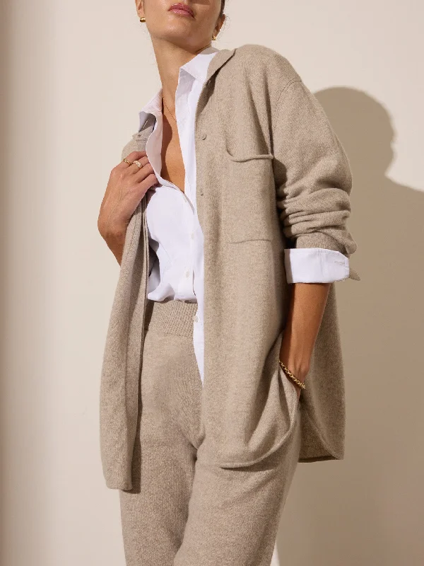 Cardigan – Open-front sweater, often buttoned or with a tieThe Andre Luxe Cashmere Shacket