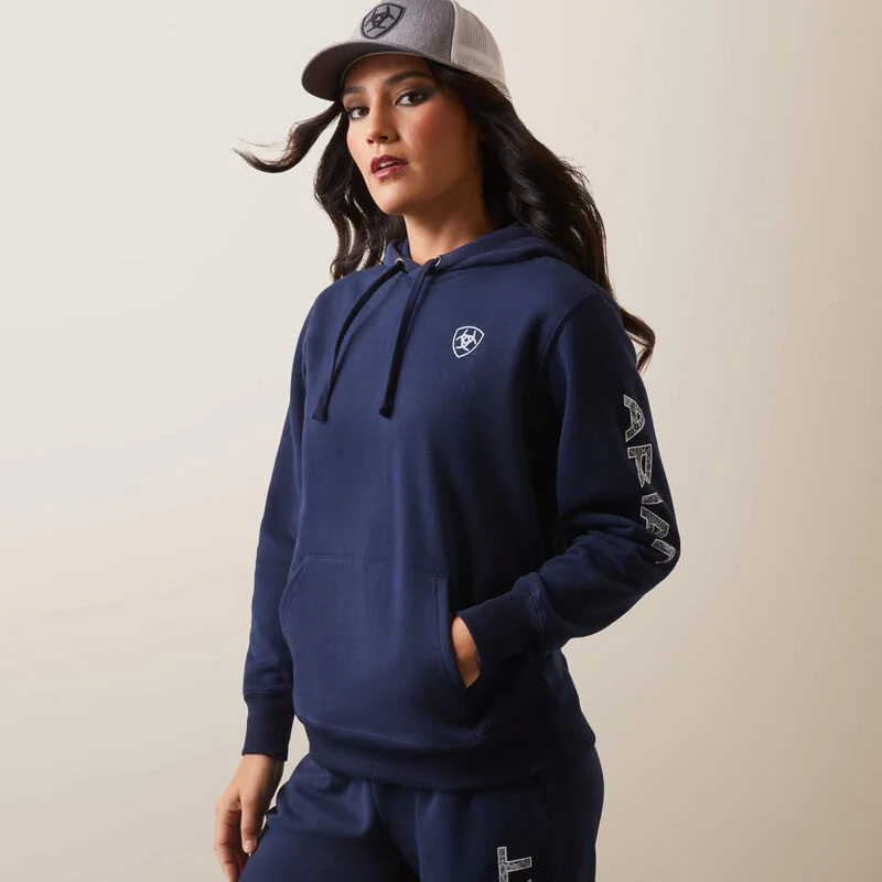 Cowl neck hoodie – Hoodie with a soft, draped collar that creates a relaxed, cozy feelAriat Women's Ariat Logo Hoodie, Navy Eclipse