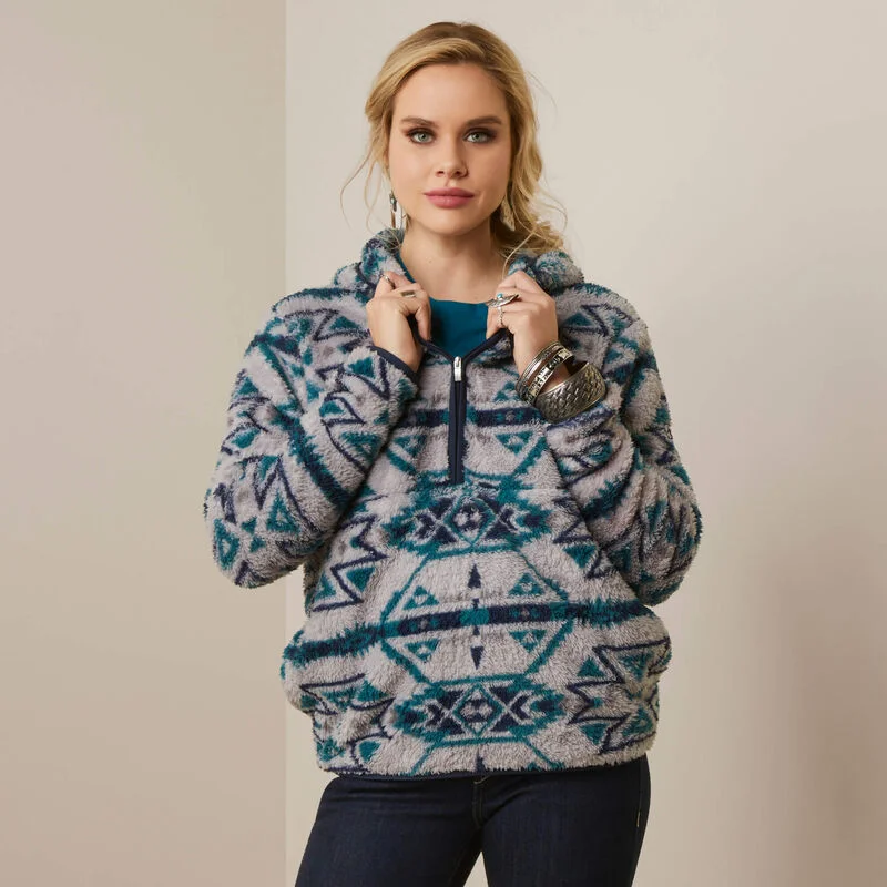 Sporty sweatshirt – Sweatshirt made from moisture-wicking or performance fabrics, ideal for active wearAriat Women's REAL Berber Pullover Sweatshirt, Rocky Mountain Print