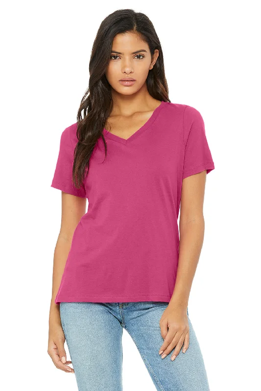 Plain/basic – Solid color, no graphics or designsBella + Canvas Womens Relaxed Jersey Short Sleeve V-Neck T-Shirt - Berry Pink