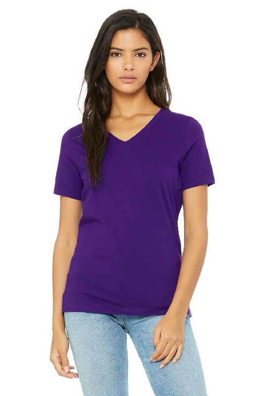 Cotton blend – Mix of cotton and synthetic fabrics for softness and durabilityBella + Canvas Womens Relaxed Jersey Short Sleeve V-Neck T-Shirt - Team Purple