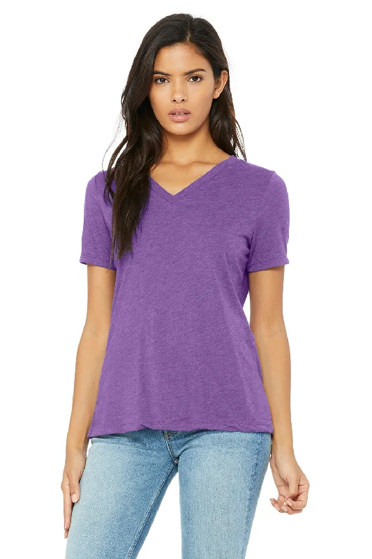 Crop – Shortened length, typically above the waistBella + Canvas Womens Relaxed Jersey Short Sleeve V-Neck T-Shirt - Purple Triblend