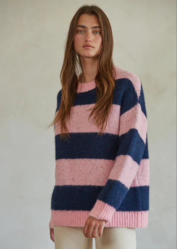 Plaid/checkered – Sweater featuring a plaid or checkered patternBlushbell Pullover Sweater - Pink & Navy