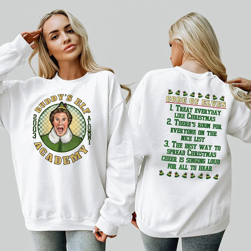 Long sleeve hoodie – Classic long-sleeve style hoodieBuddy's Elf Academy Crewneck Sweatshirt