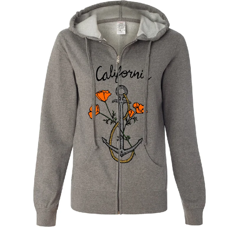 Long sleeve hoodie – Classic long-sleeve style hoodieCalifornia Anchor Poppies Ladies Lightweight Fitted Zip-Up Hoodie