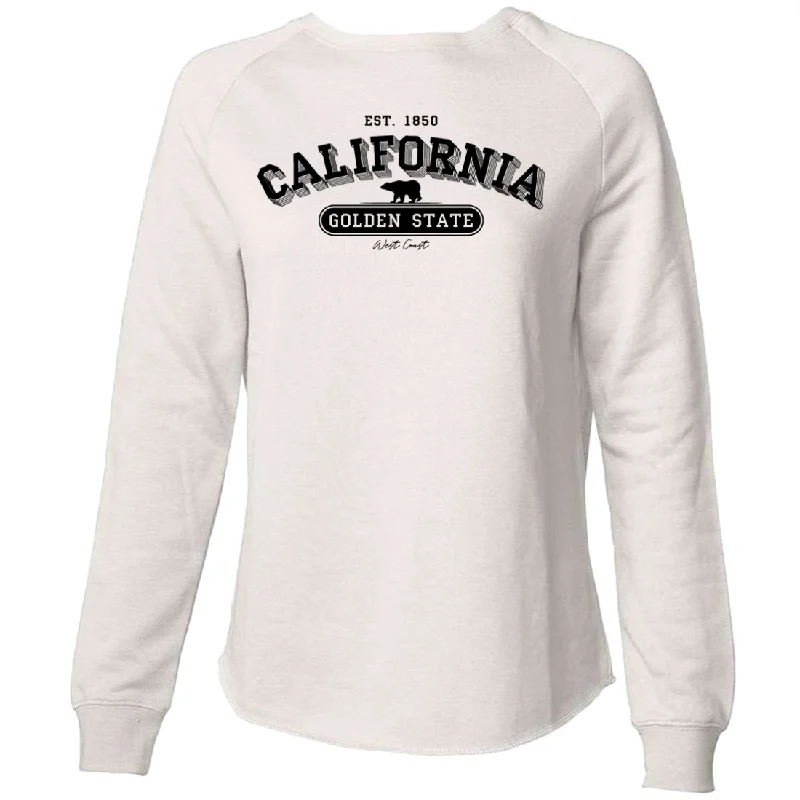 Banded hem hoodie – Sweatshirt with an elastic or ribbed band at the bottom to keep it in placeCalifornia Golden State 1850 Super Soft Crewneck Sweater