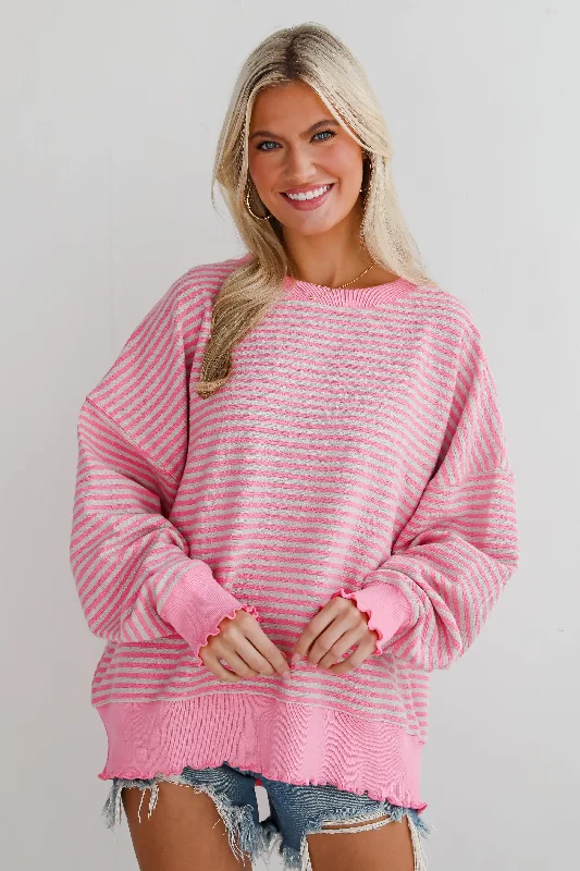 Pullover – Sweater without buttons or zippers, worn over the headCharismatic Comfort Pink Striped Oversized Pullover