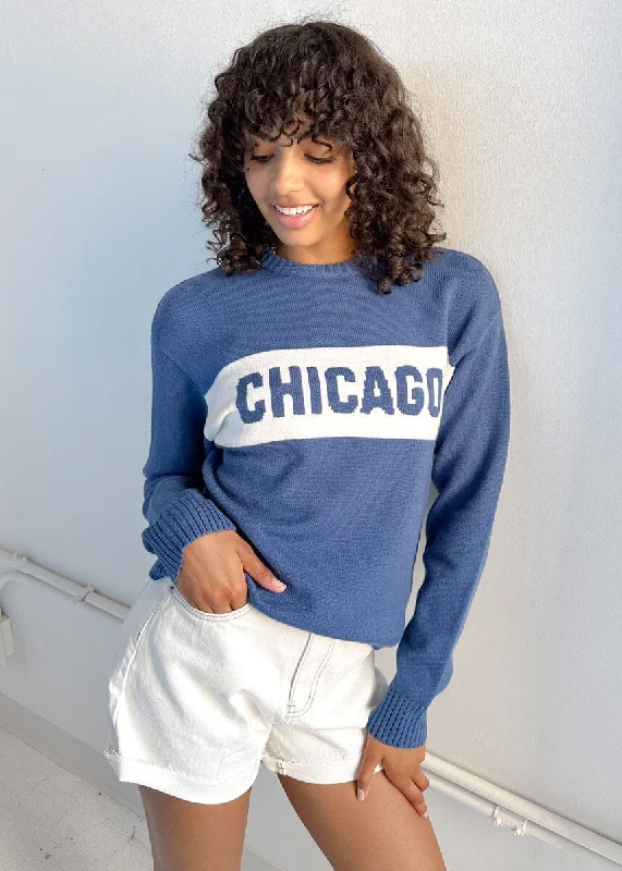 Belted – With a belt or sash for a defined waistChicago Block Stripe Sweater - Blue