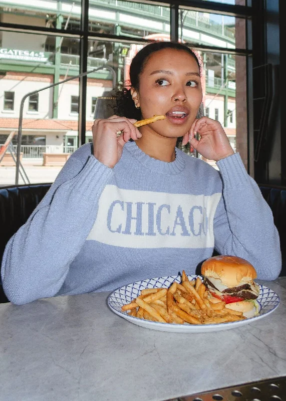 Waffle knit – Textured knit resembling a waffle patternChicago Block Stripe Sweater - Powder Blue