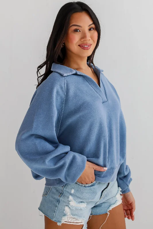 Long sleeve – Full-length sleevesComfy Culture Denim Collared Pullover - DU DEAL