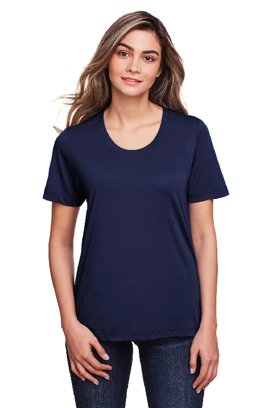 Vented hem – Slits or small openings at the bottom of the T-shirt for a relaxed fitCore 365 Womens Fusion ChromaSoft Performance Moisture Wicking Short Sleeve Scoop Neck T-Shirt - Classic Navy Blue