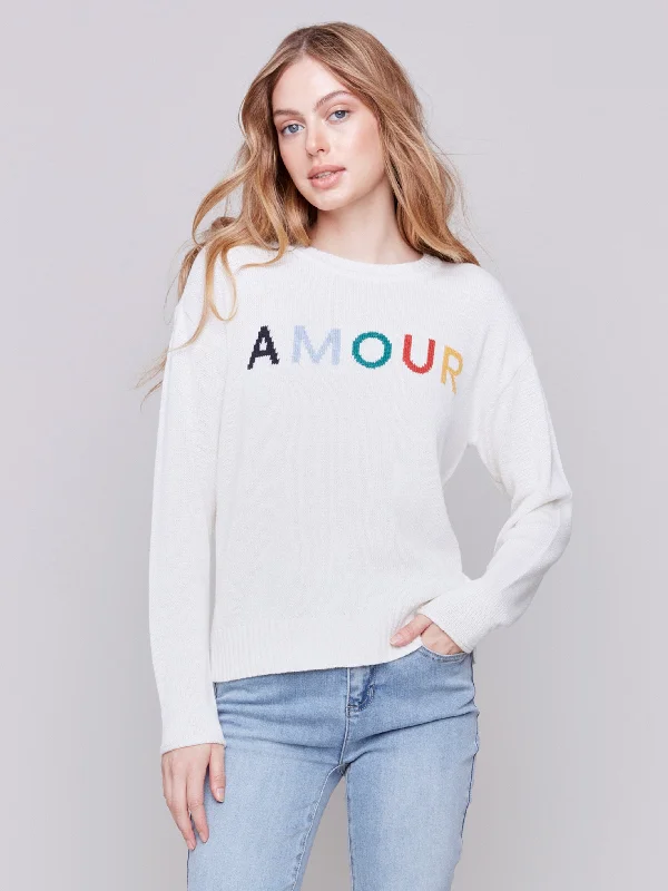 V-neck – Sweater with a V-shaped necklineCotton Blend Amour Sweater - Ecru