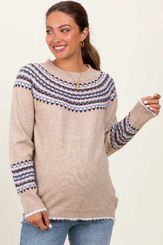 Crew neck – Round neck, classic styleCream Fair Isle Print Maternity Sweater