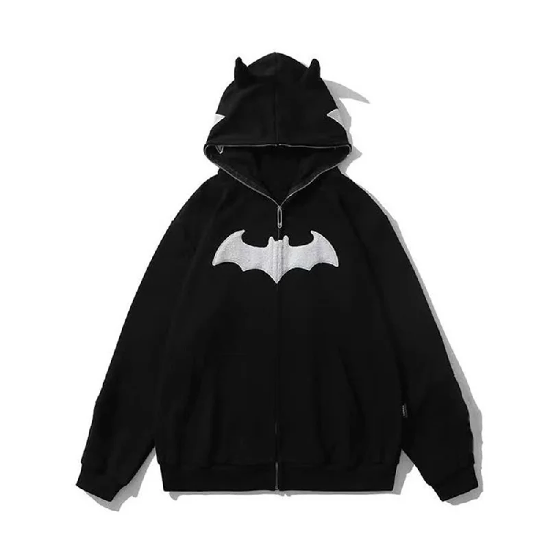 Long sleeve hoodie – Classic long-sleeve style hoodie?Dark Goth Bat Embroidery Hoodie