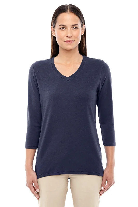 Cotton blend – Mix of cotton and synthetic fabrics for softness and durabilityDevon & Jones Womens Perfect Fit 3/4 Sleeve V-Neck T-Shirt - Navy Blue