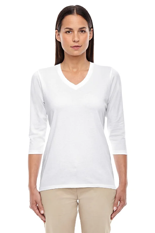 Knit – Soft and stretchy fabric with a knitted textureDevon & Jones Womens Perfect Fit 3/4 Sleeve V-Neck T-Shirt - White