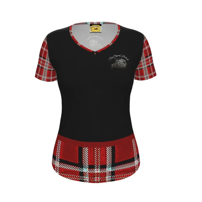 Faded – Pre-washed or faded look for a vintage vibeTRP Twisted Patterns 06: Digital Plaid 01-05A Ladies Designer V-neck Slim Fit Jersey T-shirt