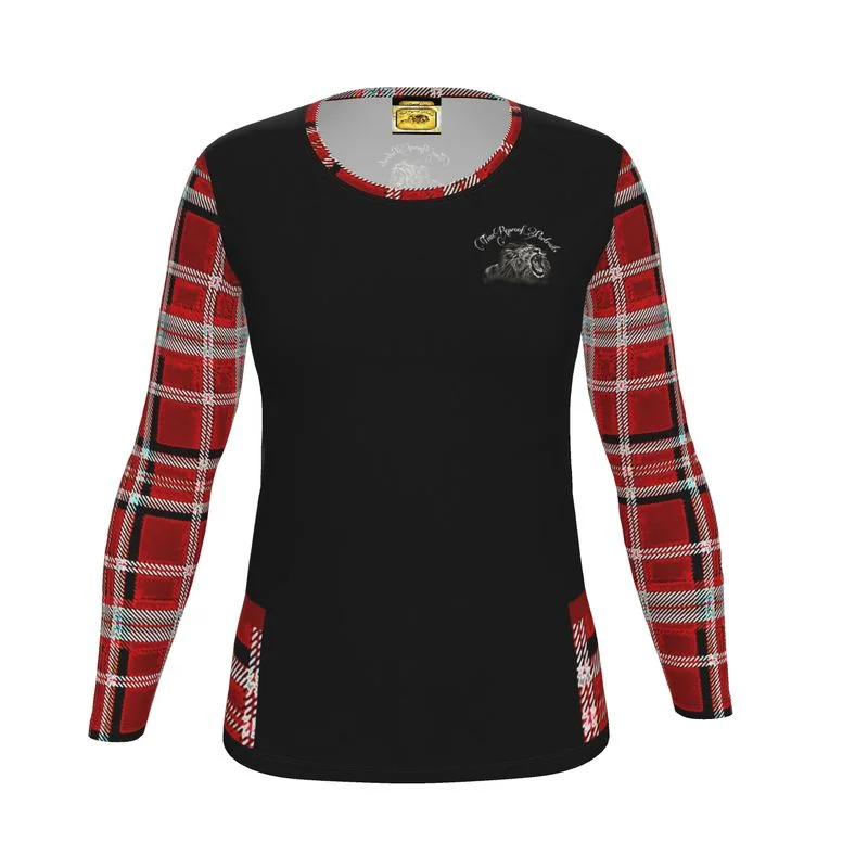 Banded hem – T-shirt with a stitched or elastic band at the bottomTRP Twisted Patterns 06: Digital Plaid 01-05A Ladies Designer Long Sleeve Jersey T-shirt