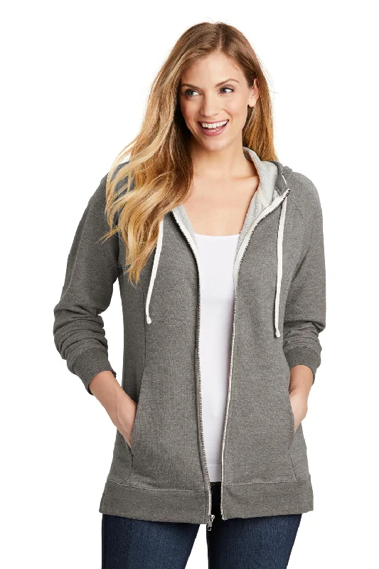 Cropped hoodie – Shortened hoodie that sits above the waistDistrict Womens Perfect French Terry Full Zip Hooded Sweatshirt Hoodie - Grey Frost - Closeout