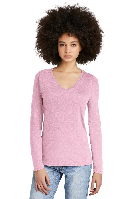 Asymmetrical – Uneven hem or design, adds a modern twistDistrict Womens Perfect Tri Long Sleeve V-Neck T-Shirt - Heather Wisteria Pink