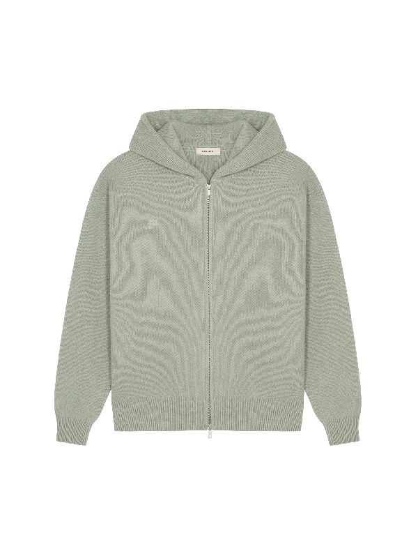 Cowl neck hoodie – Hoodie with a soft, draped collar that creates a relaxed, cozy feelWomens DNA Recycled Cashmere Zipped Hoodie—moss green