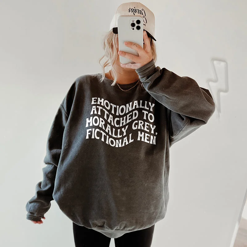 Embroidered hoodie – Hoodie featuring embroidery, usually logos, monograms, or decorative patternsEmotionally Attached To Morally Grey, Fictional Men Crewneck