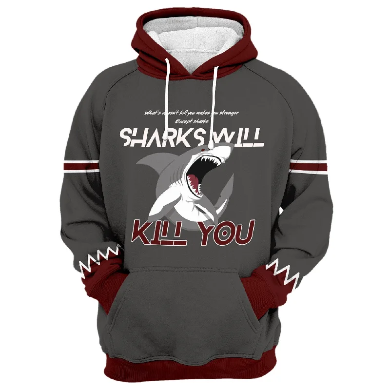 Banded hem hoodie – Sweatshirt with an elastic or ribbed band at the bottom to keep it in placeExcept A Shark Hoodie