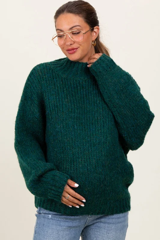 Merino wool – Soft, fine wool for warmth and breathabilityForest Green Chunky Knit Mock Neck Maternity Sweater