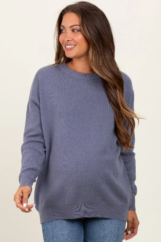 Drop shoulder – Sleeves that hang lower than the shoulder seam for a relaxed fitGrey Basic Relaxed Pullover Maternity Sweater