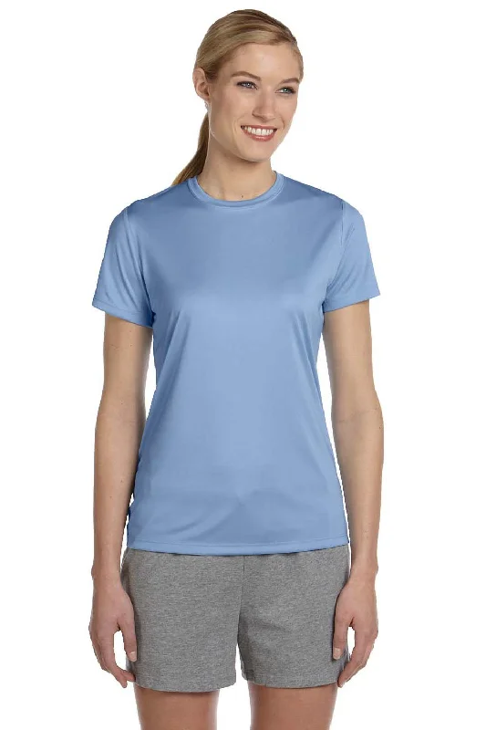 Ringer – T-shirt with contrasting colored trim around the neckline and sleevesHanes Womens Cool DRI FreshIQ Moisture Wicking Short Sleeve Crewneck T-Shirt - Light Blue