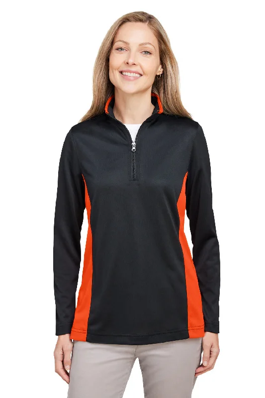 Graphic hoodie – Hoodie with printed designs, logos, or artworkHarriton Womens Flash Performance Moisture Wicking Colorblock 1/4 Zip Sweatshirt - Black/Team Orange