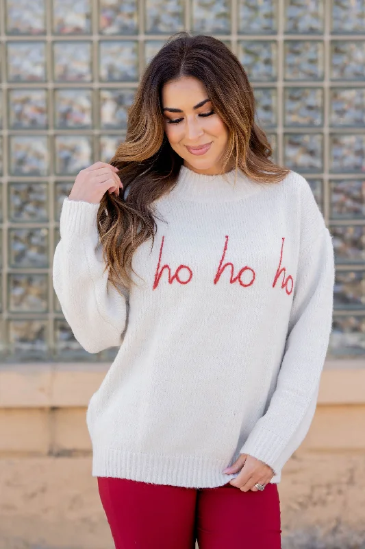 Cotton blend – Mix of cotton and synthetic fibers for comfortHo Ho Ho Stitched Sweater