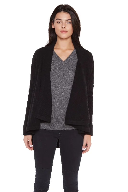 Cable knit – Featuring textured, braided patternsJENNIE LIU Women's 100% Pure Cashmere 4-ply Cable-Knit Drape-Front Open Cardigan Sweater