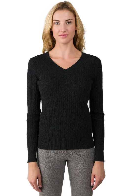 Merino wool – Soft, fine wool for warmth and breathabilityJ CASHMERE By JENNIE LIU Women's 100% Cashmere Long Sleeve Pullover Cable-knit V-neck Sweater