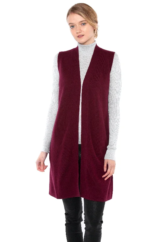 Oversized – Loose-fitting, relaxed silhouetteJENNIE LIU Womens 100% Pure Cashmere Sleeveless Cardigan Sweater Duster Vest