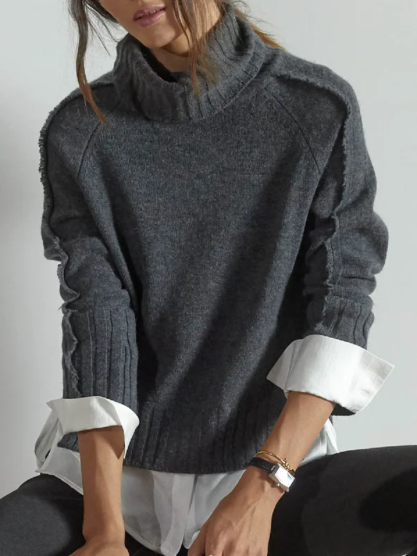 Turtleneck – High-neck style for added warmthThe Jolie Fringe Layered Looker